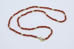 1981 Cinnabar Color Glass Bead Necklace